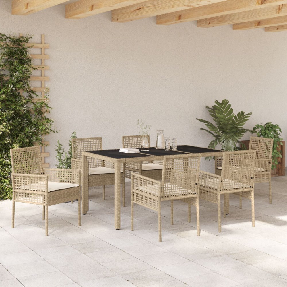 vidaXL Trädgårdsmöbelset 7 pcs Beige Poly rattan