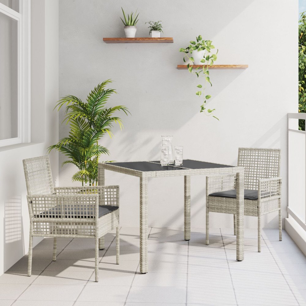vidaXL Trädgårdsmöbelset 3 pcs Ljusgrå Poly rattan
