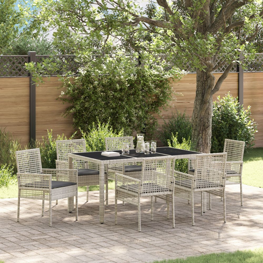 vidaXL Trädgårdsmöbelset 7 pcs Ljusgrå Poly rattan