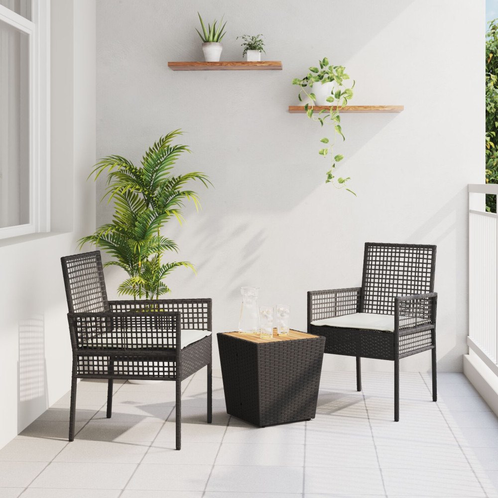 vidaXL Trädgårds Bistro Set 3 pcs Svart konstrotting