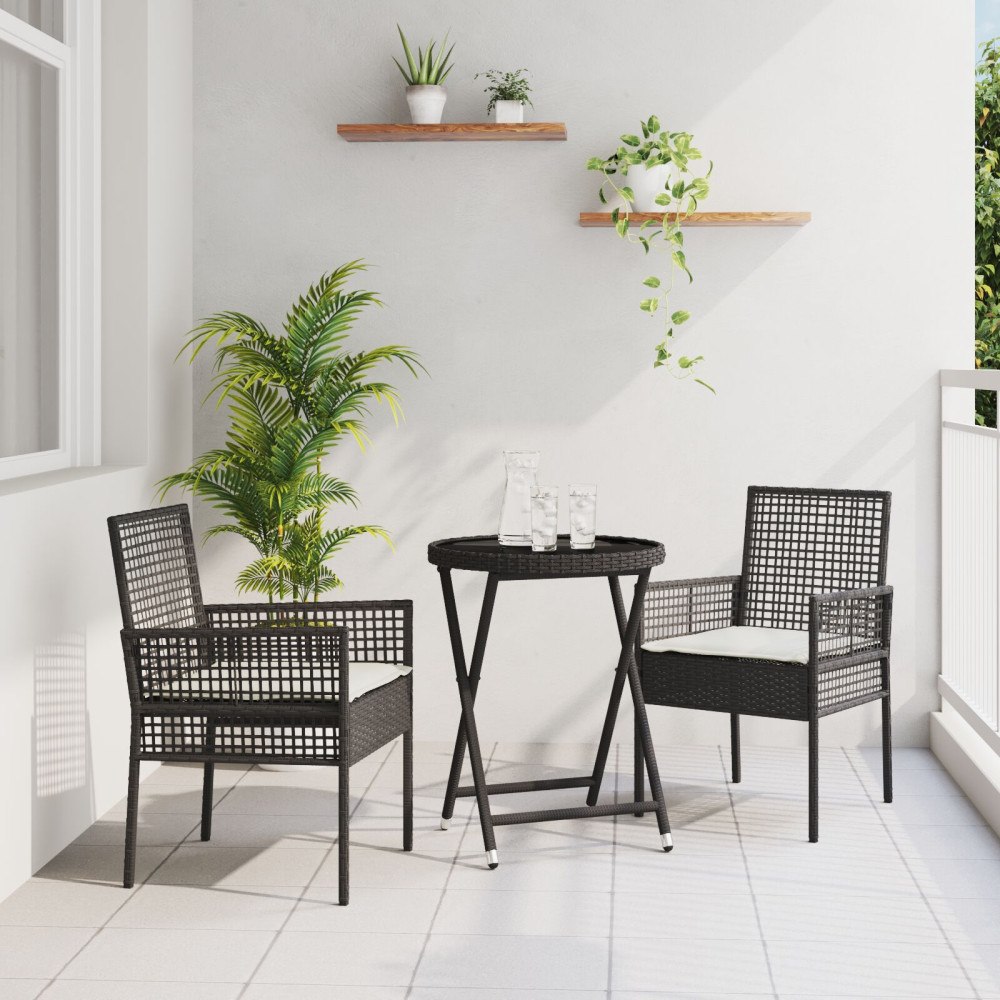 vidaXL Trädgårds Bistro Set 3 pcs Svart Poly rattan