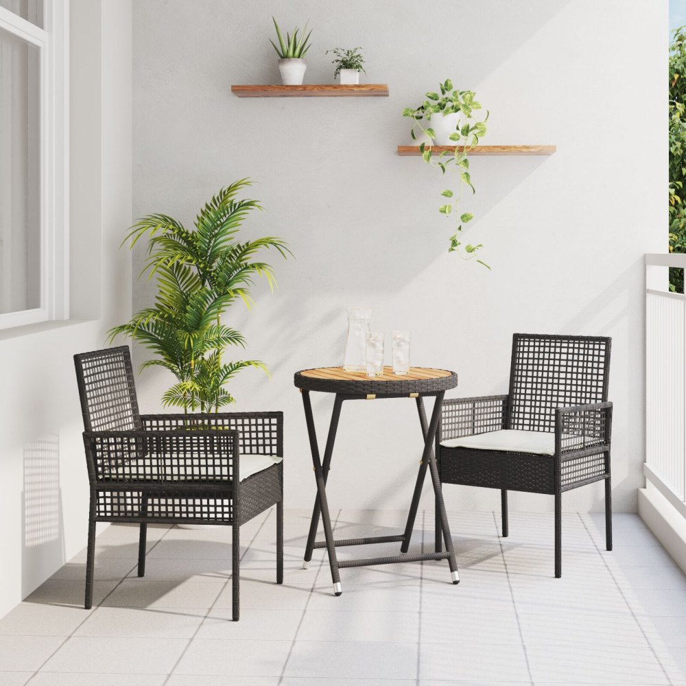 vidaXL Trädgårds Bistro Set 3 pcs Svart konstrotting