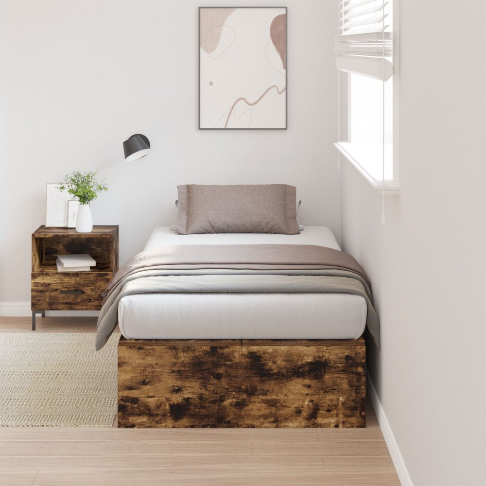 vidaXL Förvaringssängram med dörr Rökt ek 100 x 200 cm Konstruerat trä