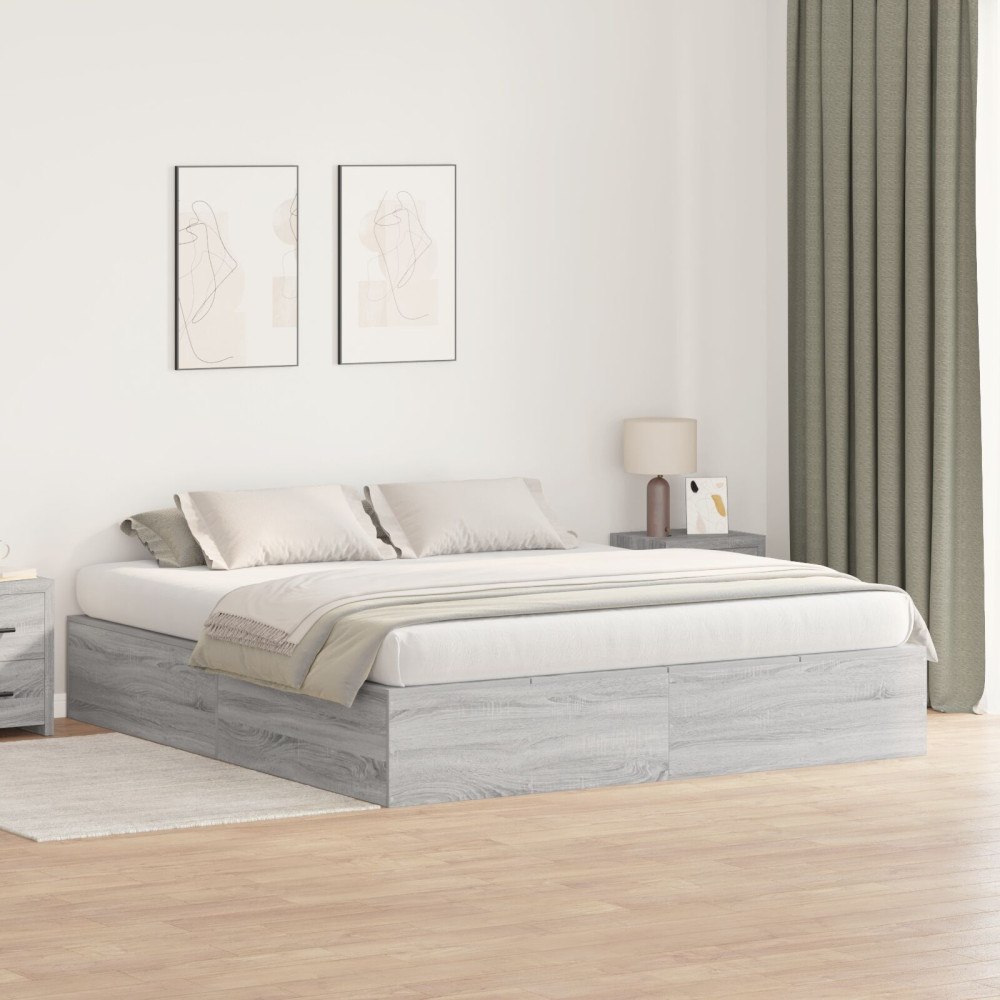 vidaXL Förvaringssängram Grå Sonoma 200 x 200 cm Konstruerat trä