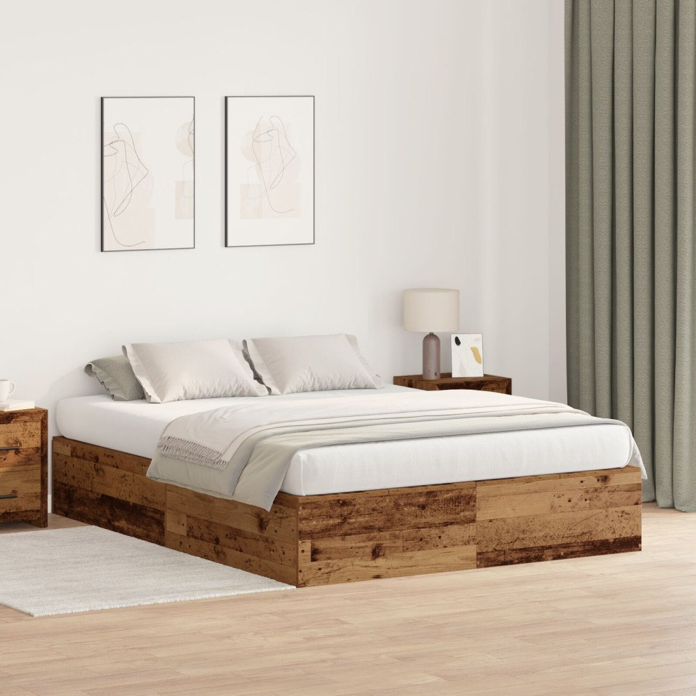 vidaXL Förvaringssängram Gammalt trä 150 x 200 cm Konstruerat trä