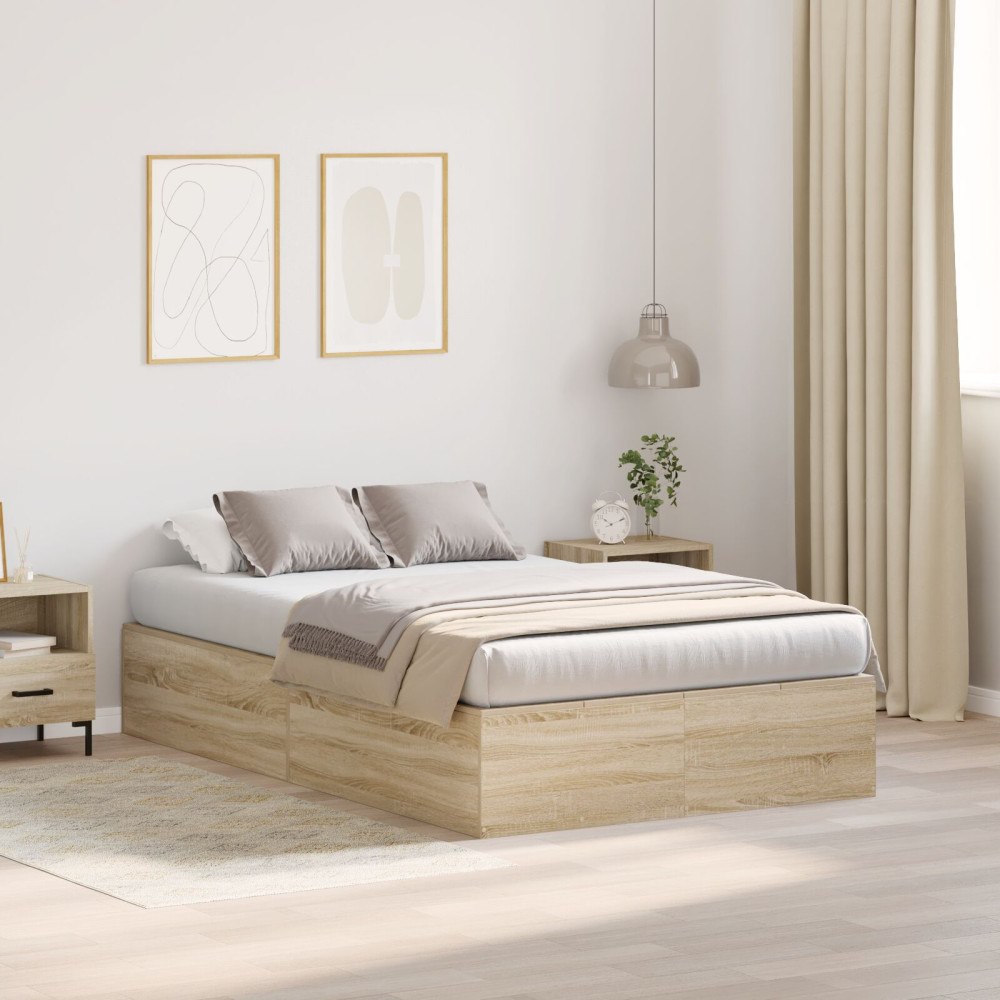 vidaXL Förvaringssängram Sonoma-ek 120 x 190 cm Konstruerat trä