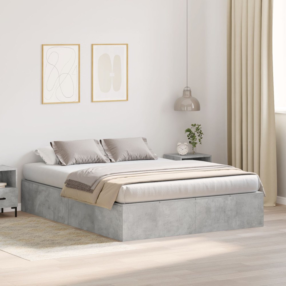 vidaXL Förvaringssängram Betonggrå 140 x 190 cm Konstruerat trä