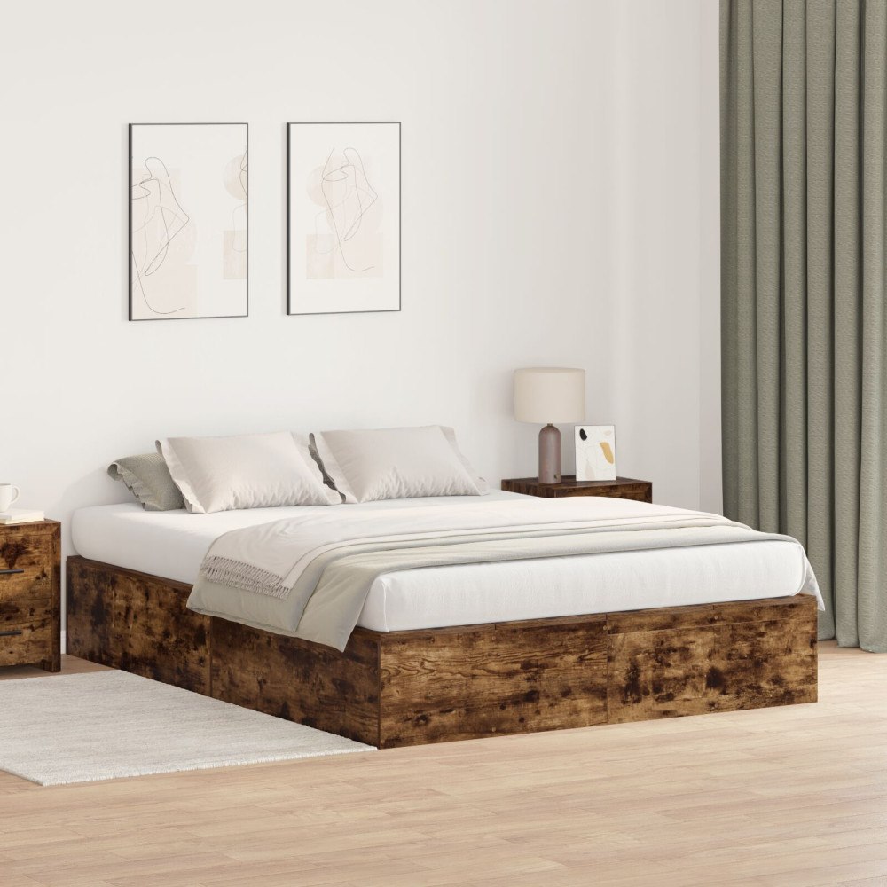 vidaXL Förvaringssängram med dörr Rökt ek 140 x 190 cm Konstruerat trä