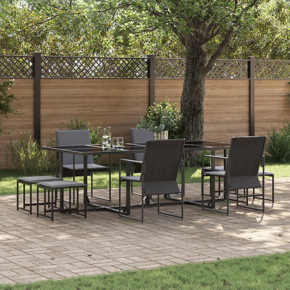 vidaXL Trädgårdsmöbelset 9 pcs Svart Stål