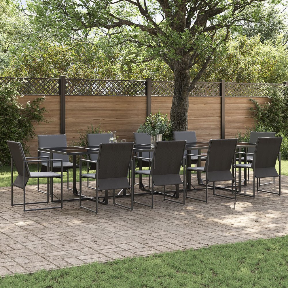 vidaXL Trädgårdsmöbelset 11 pcs Svart Stål