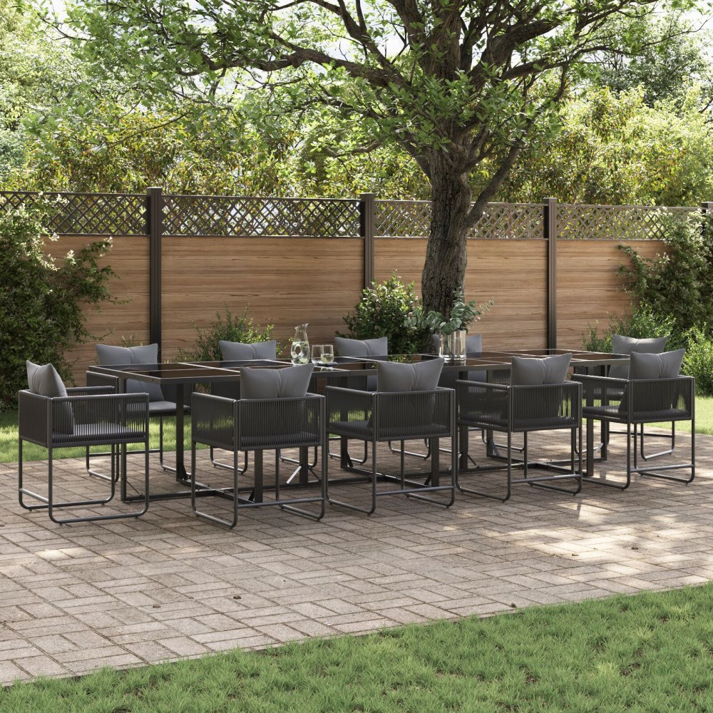 vidaXL Trädgårdsmöbelset 11 pcs Svart Stål