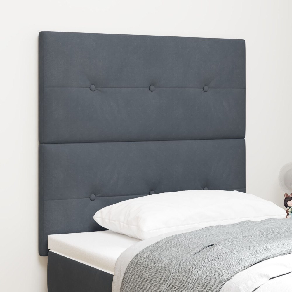 vidaXL Sänggavel med knappar mörkgrå 90 cm sammet