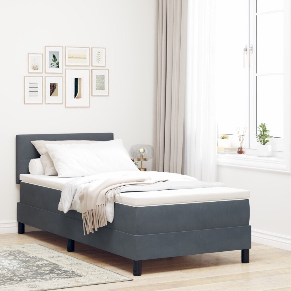 vidaXL Bäddfjäder med huvudgavel Mörkgrå 90 x 200 cm Sammet