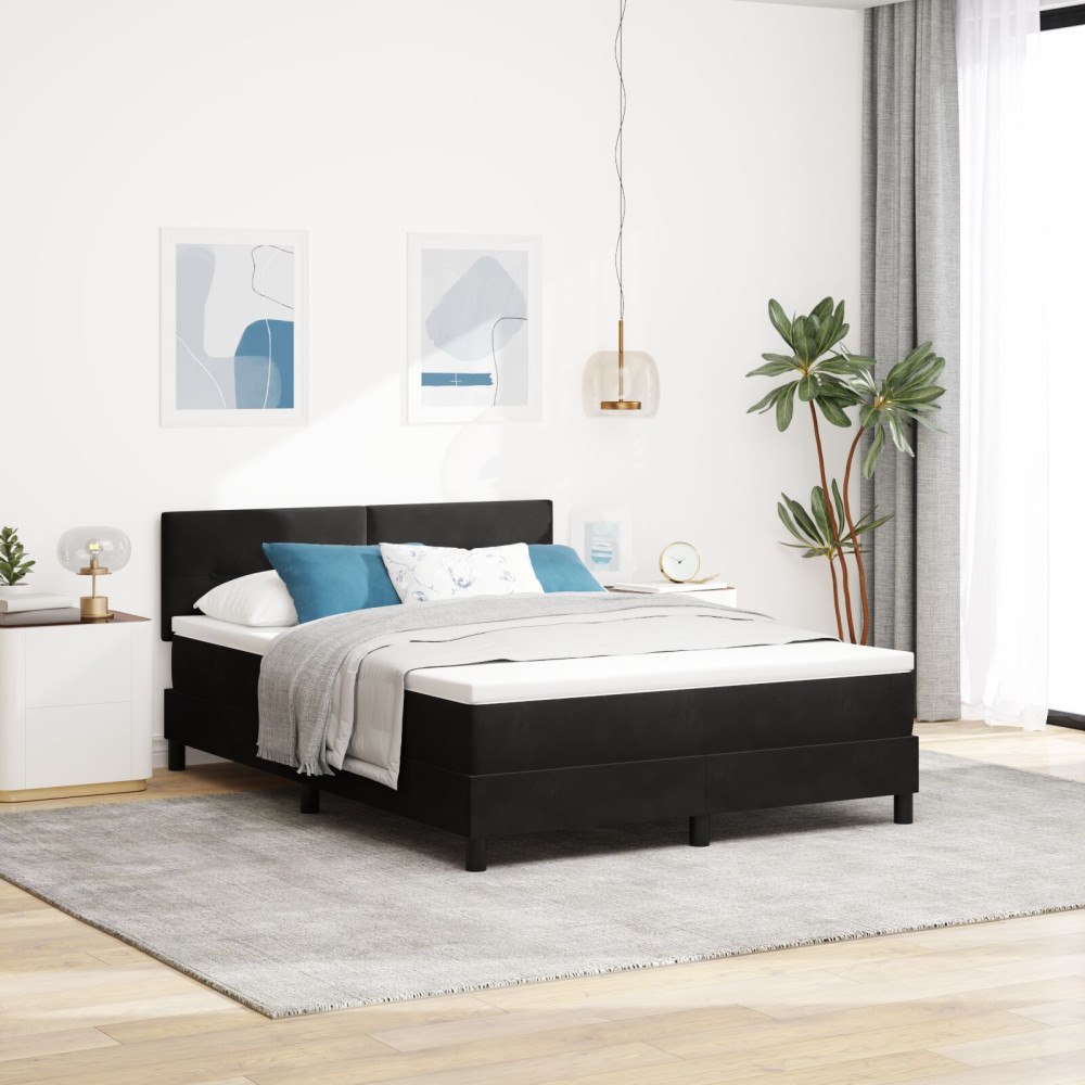 vidaXL Bäddfjäder med huvudgavel Svart 140 x 190 cm Sammet