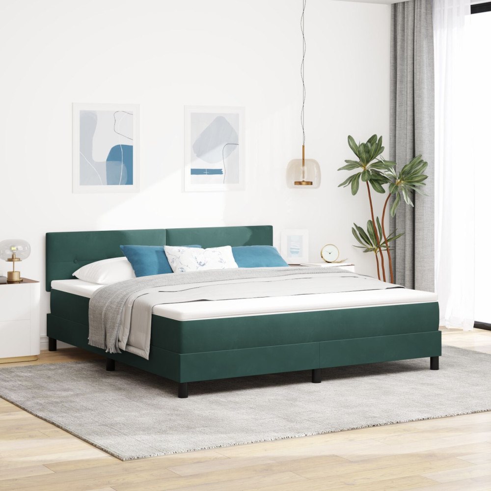 vidaXL Bäddfjäder med huvudgavel Mörkgrön 180 x 200 cm Sammet