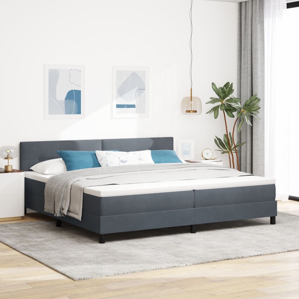 vidaXL Bäddfjäder med huvudgavel Mörkgrå 200 x 200 cm Sammet