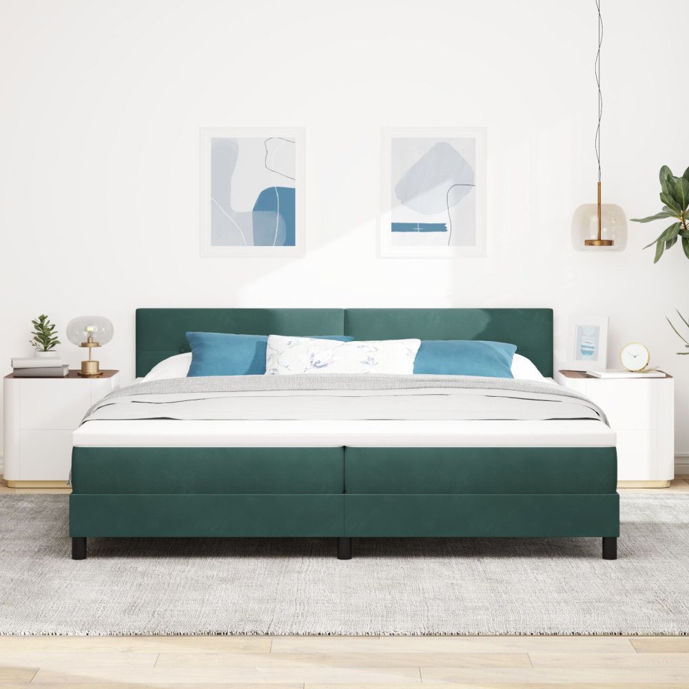 vidaXL Bäddfjäder med huvudgavel Mörkgrön 200 x 200 cm Sammet