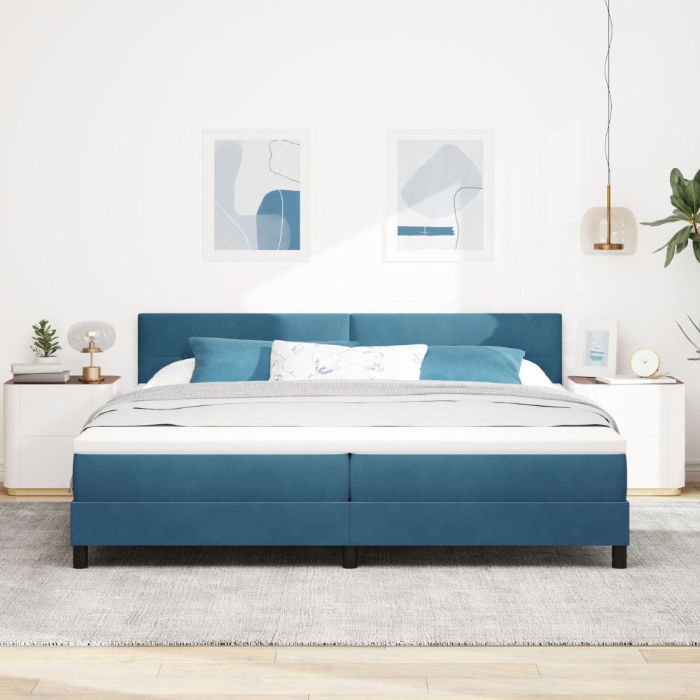 vidaXL Bäddfjäder med huvudgavel Mörkblå 200 x 200 cm Sammet