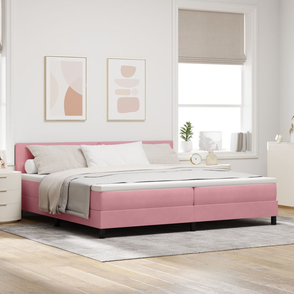 vidaXL Boxspring Säng med Madrass Rosa 200x200 cm Sammet