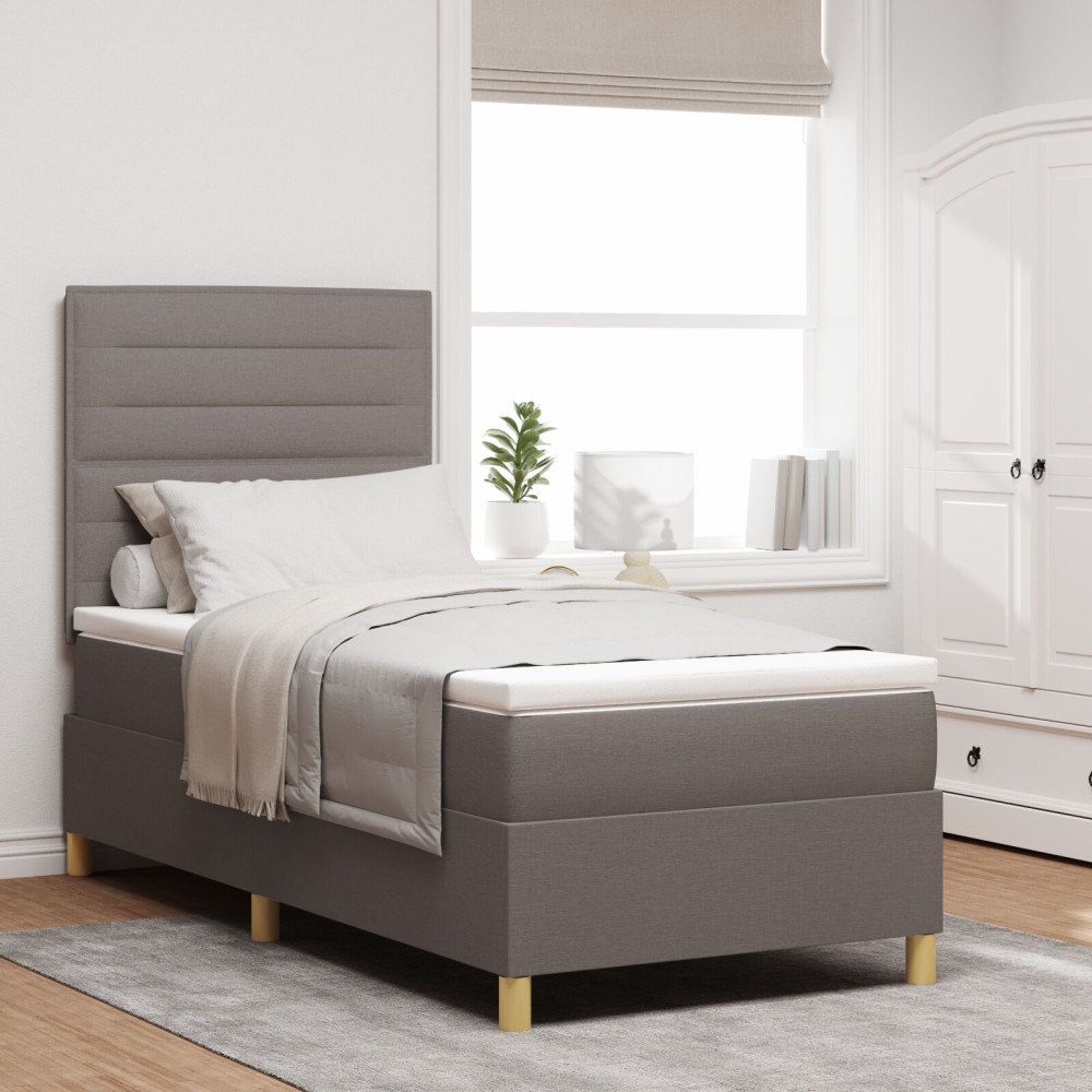 vidaXL Bäddfjäder med huvudgavel Taupe 90 x 200 cm tyg