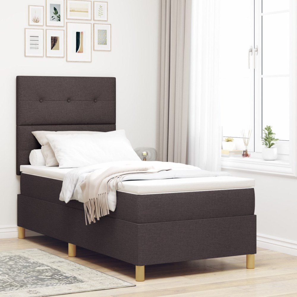 vidaXL Bäddfjäder med huvudgavel Mörkbrun 90 x 200 cm tyg