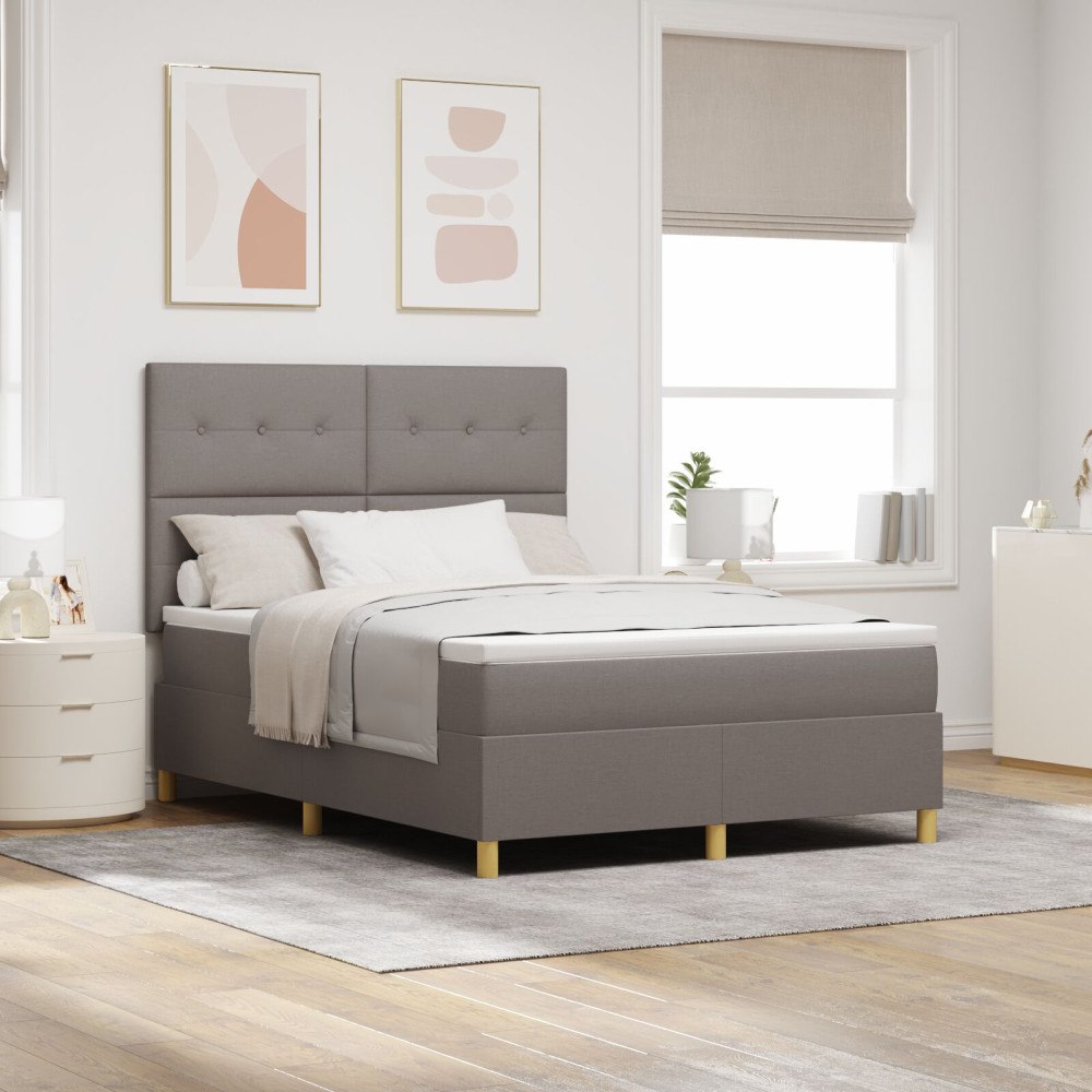 vidaXL Bäddfjäder med huvudgavel Taupe 140 x 190 cm tyg