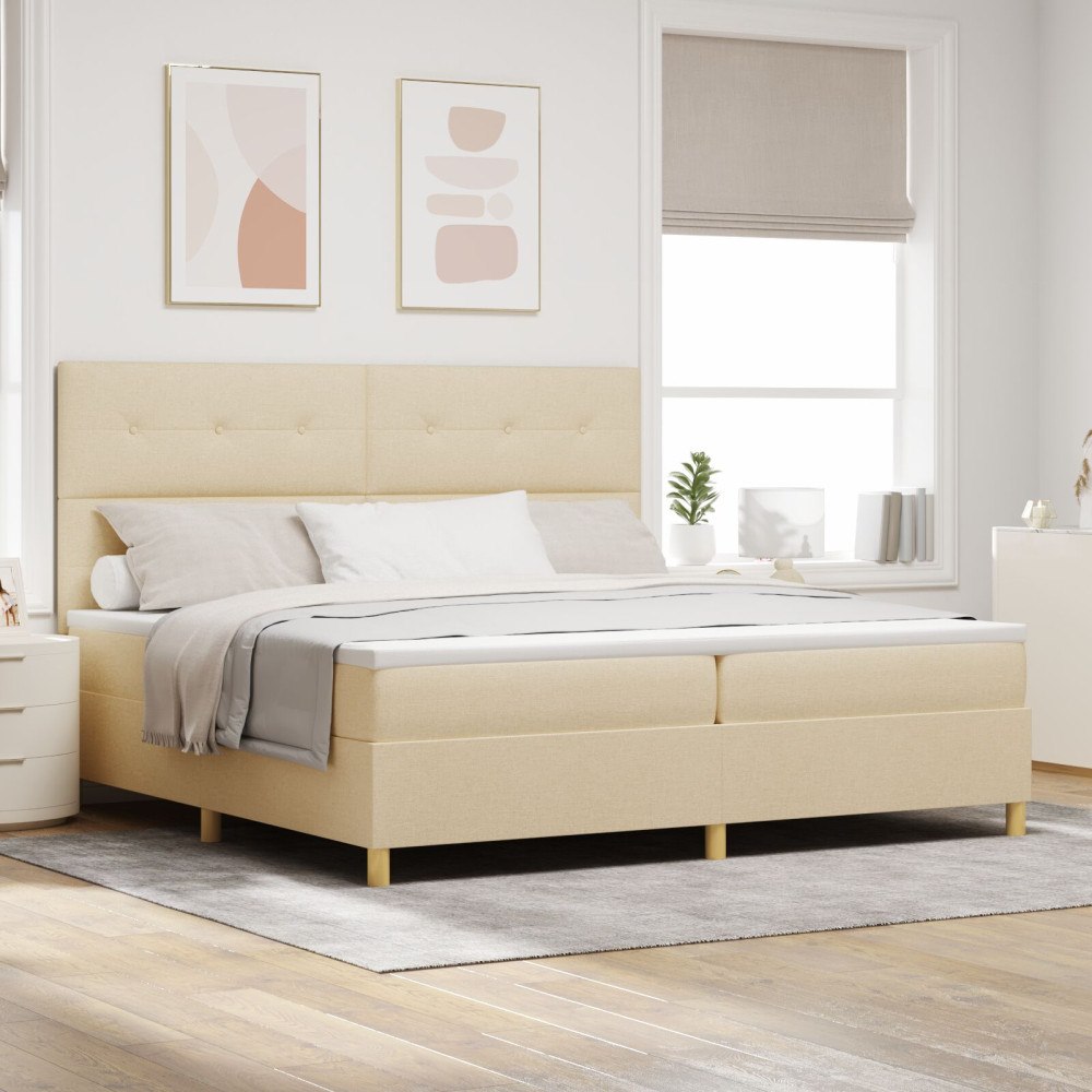 vidaXL Bäddfjäder med huvudgavel Kräm 200 x 200 cm tyg