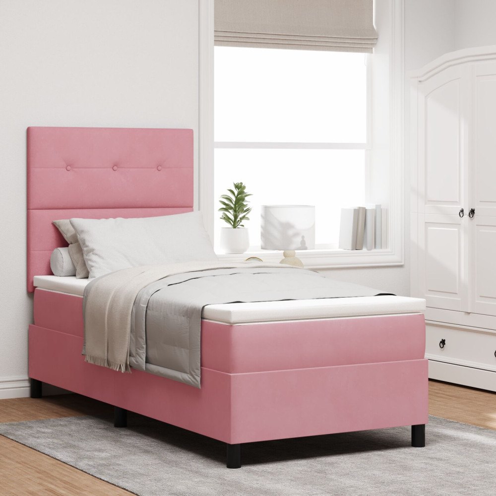 vidaXL Bäddfjäder med huvudgavel Rosa 100 x 200 cm Sammet
