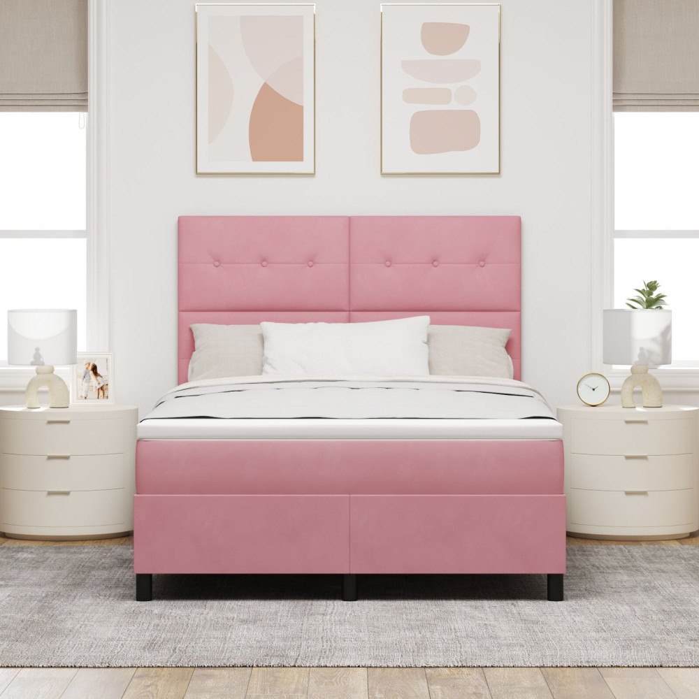 vidaXL Bäddfjäder med huvudgavel Rosa 140 x 190 cm Sammet