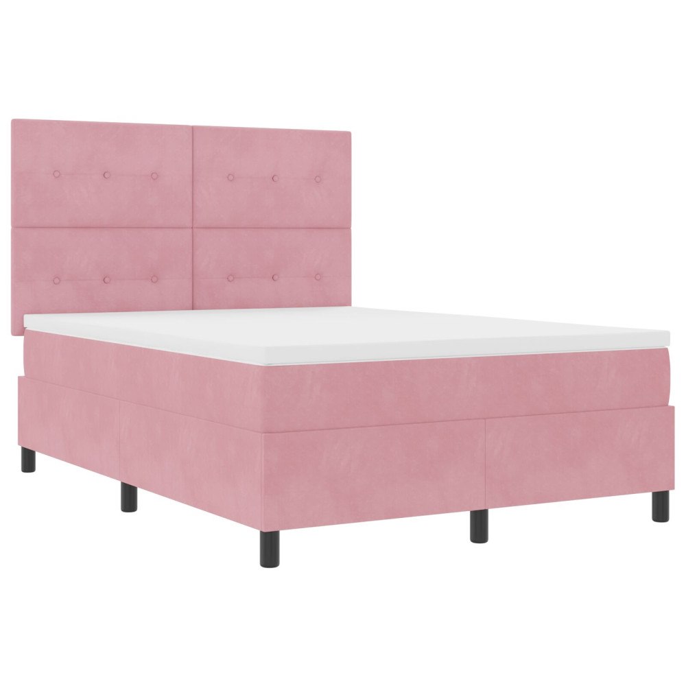 vidaXL Bäddfjäder med huvudgavel Rosa 140 x 200 cm Sammet