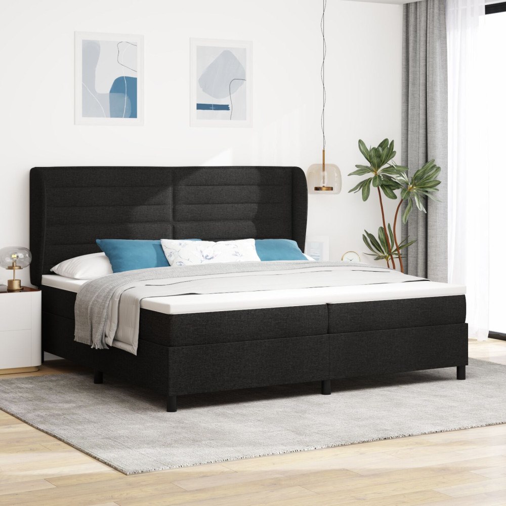 vidaXL Bäddfjäder med madrass med huvudgavel Svart 200 x 200 cm tyg