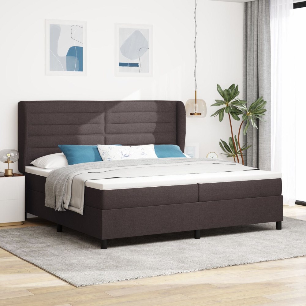 vidaXL Bäddfjäder med madrass med huvudgavel Mörkbrun 200 x 200 cm tyg