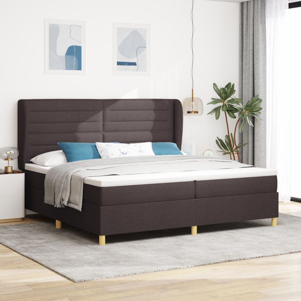 vidaXL Bäddfjäder med madrass med huvudgavel Mörkbrun 200 x 200 cm tyg