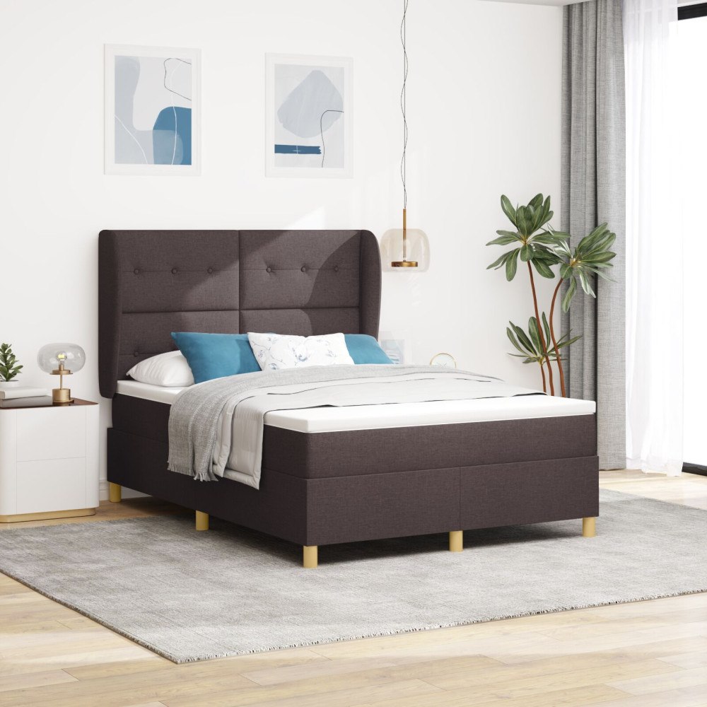 vidaXL Bäddfjäder med huvudgavel Mörkbrun 190 x 140 cm tyg