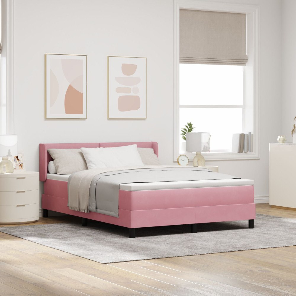 vidaXL Bäddfjäder med huvudgavel Rosa 200 x 140 cm Sammet