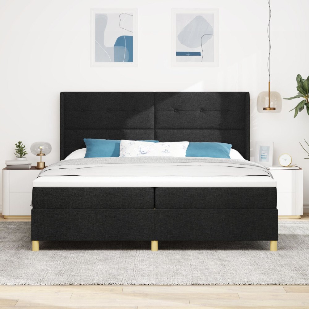 vidaXL Resårsäng med madrass med huvudgavel Svart 200 x 200 cm tyg