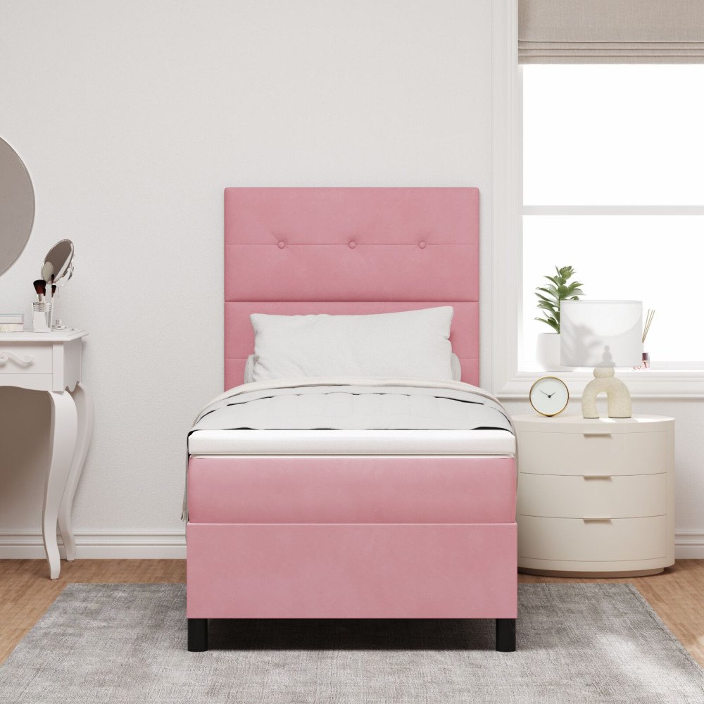 vidaXL LED Box Säng med huvudgavel Rosa 100 x 200 cm Sammet