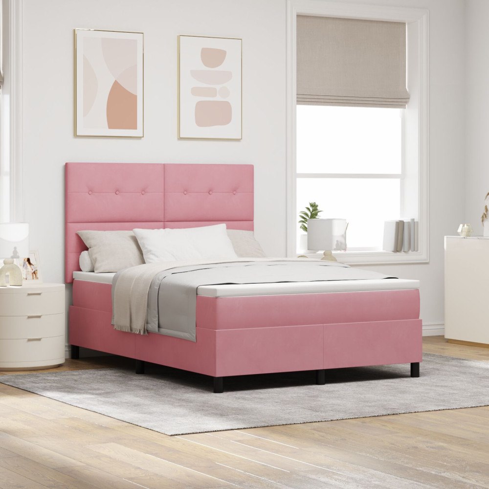 vidaXL LED Box Säng med huvudgavel Rosa 140 x 190 cm Sammet