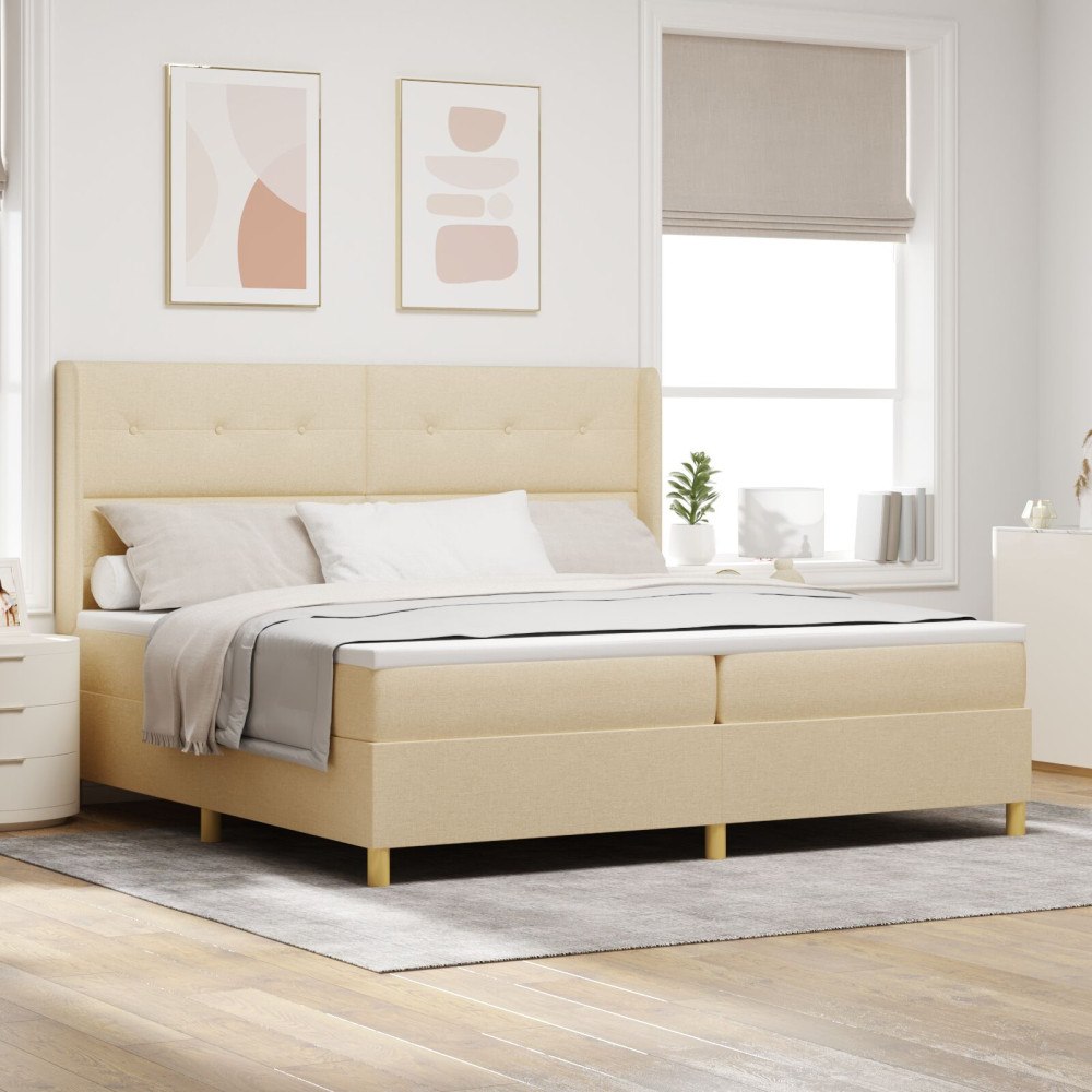 vidaXL Bäddfjäder med LED-ljusslingor Kräm 200 x 200 cm tyg