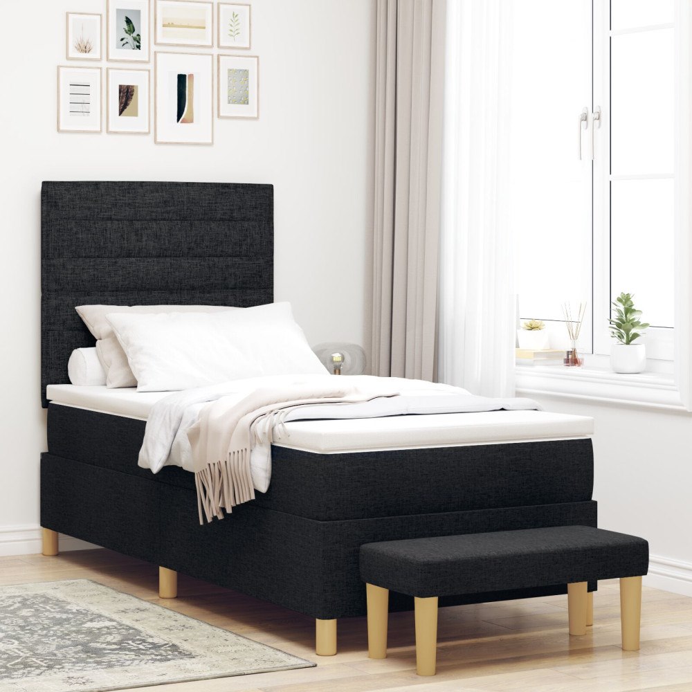 vidaXL Bäddfjäder med huvudgavel Svart 200 x 90 cm tyg