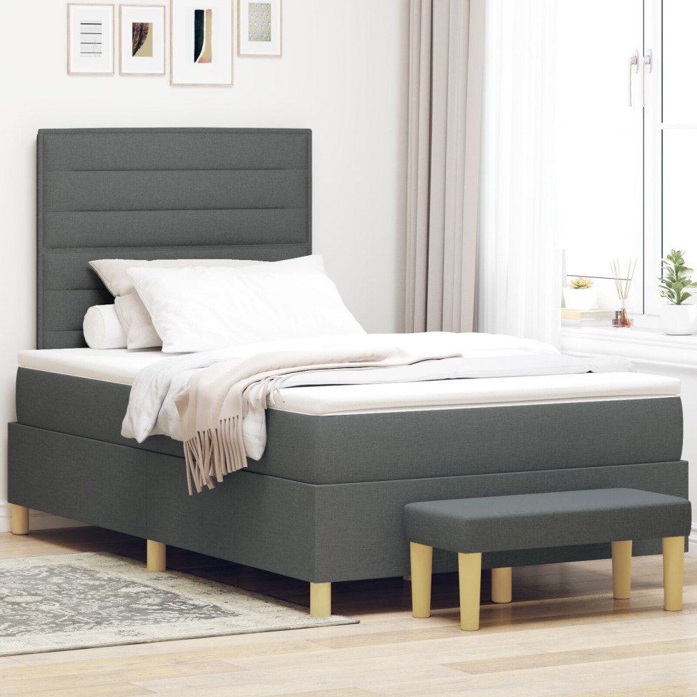 vidaXL Bäddfjäder med huvudgavel Mörkgrå 200 x 120 cm tyg