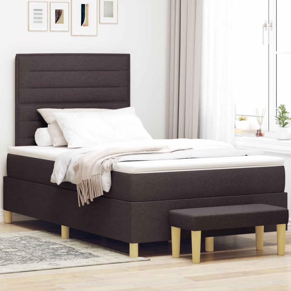 vidaXL Bäddfjäder med huvudgavel Mörkbrun 200 x 120 cm tyg