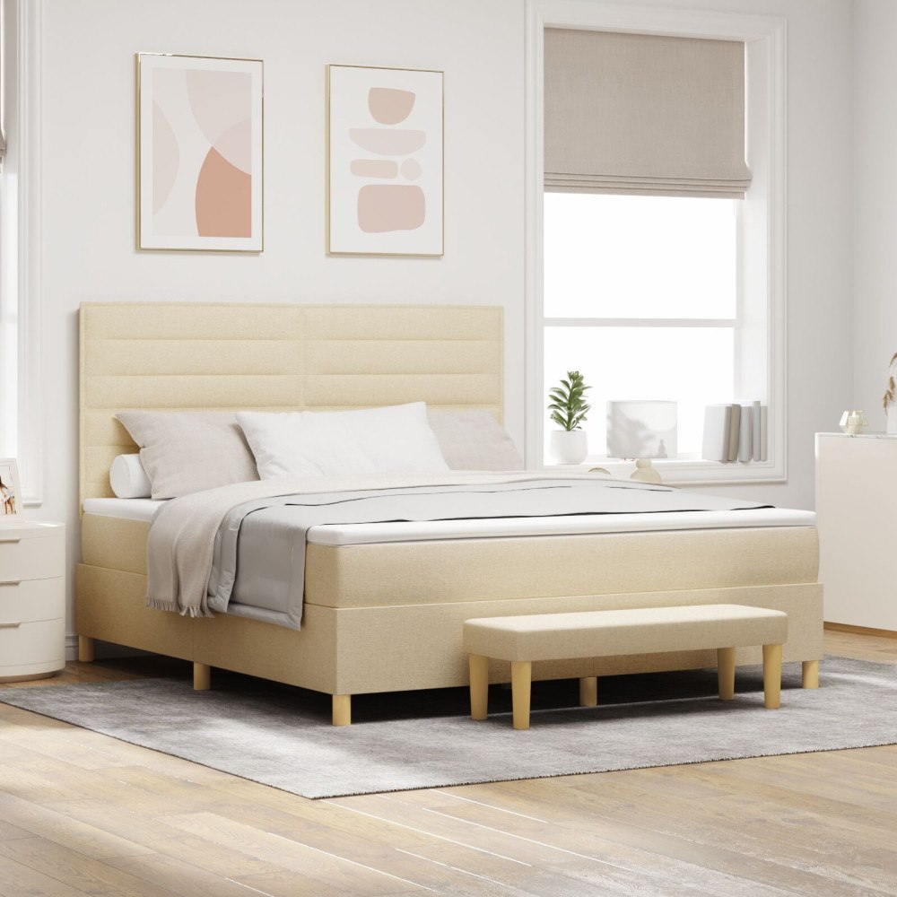 vidaXL Bäddfjäder med huvudgavel Kräm 200 x 180 cm tyg
