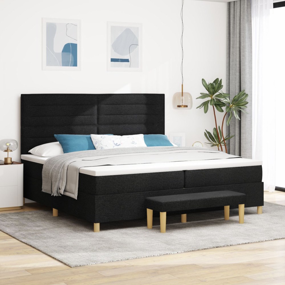 vidaXL Bäddfjäder med madrass med huvudgavel Svart 200 x 200 cm tyg