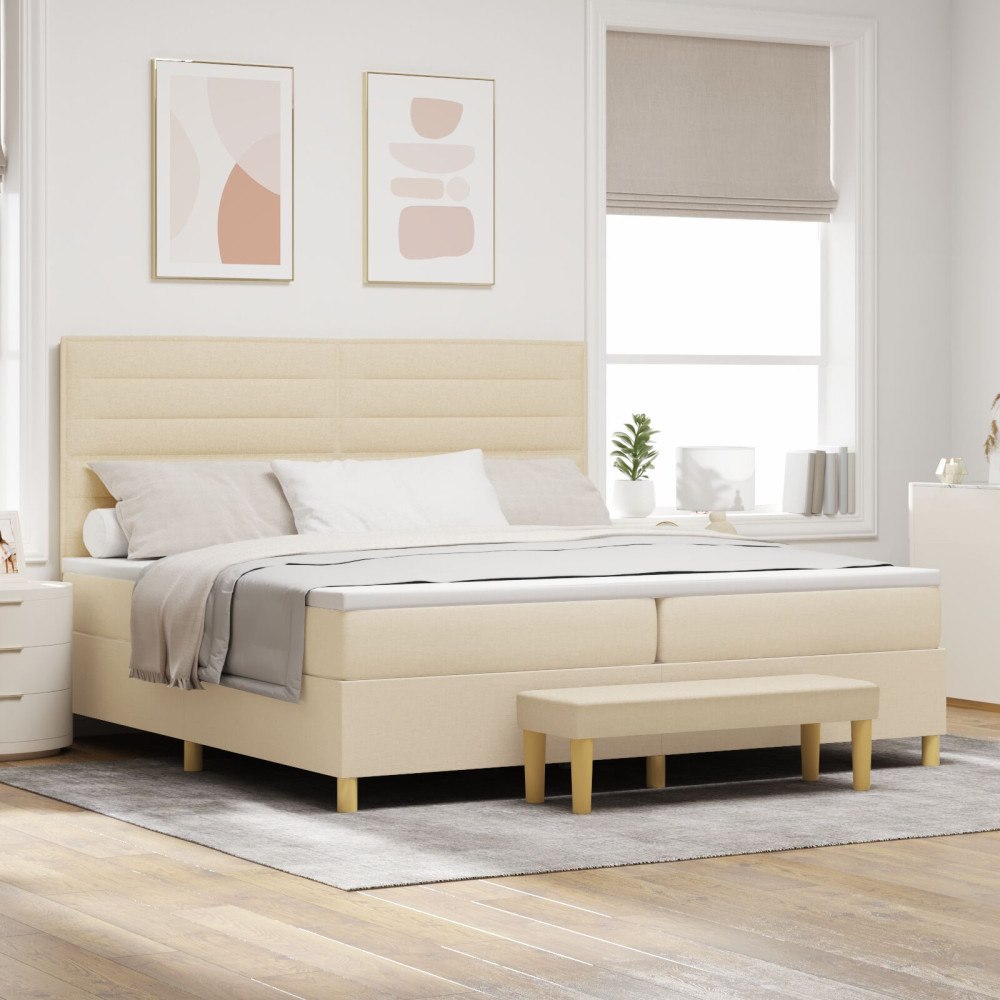 vidaXL Bäddfjäder med madrass med huvudgavel Kräm 200 x 200 cm tyg