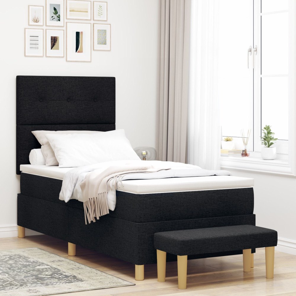 vidaXL Bäddfjäder med huvudgavel Svart 200 x 90 cm tyg