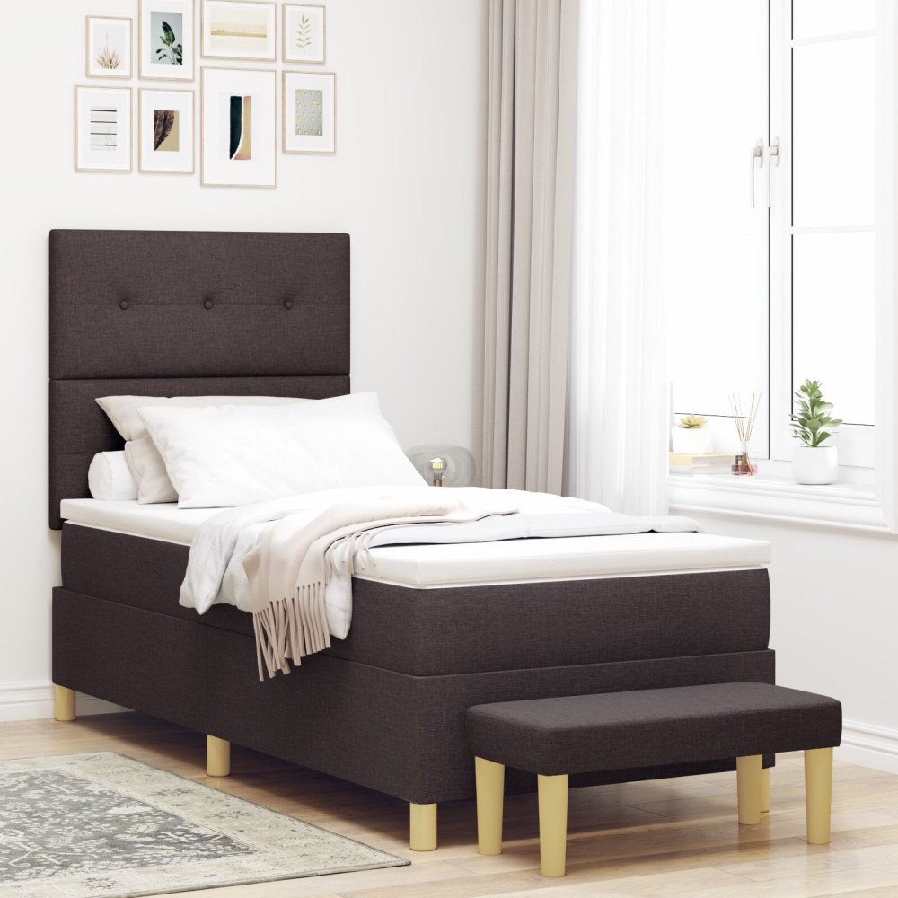 vidaXL Bäddfjäder med huvudgavel Mörkbrun 200 x 90 cm tyg