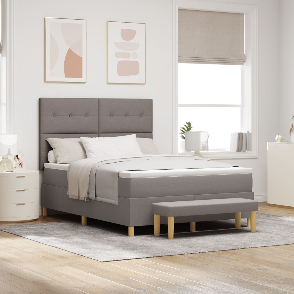 vidaXL Bäddfjäder med huvudgavel Taupe 190 x 140 cm tyg