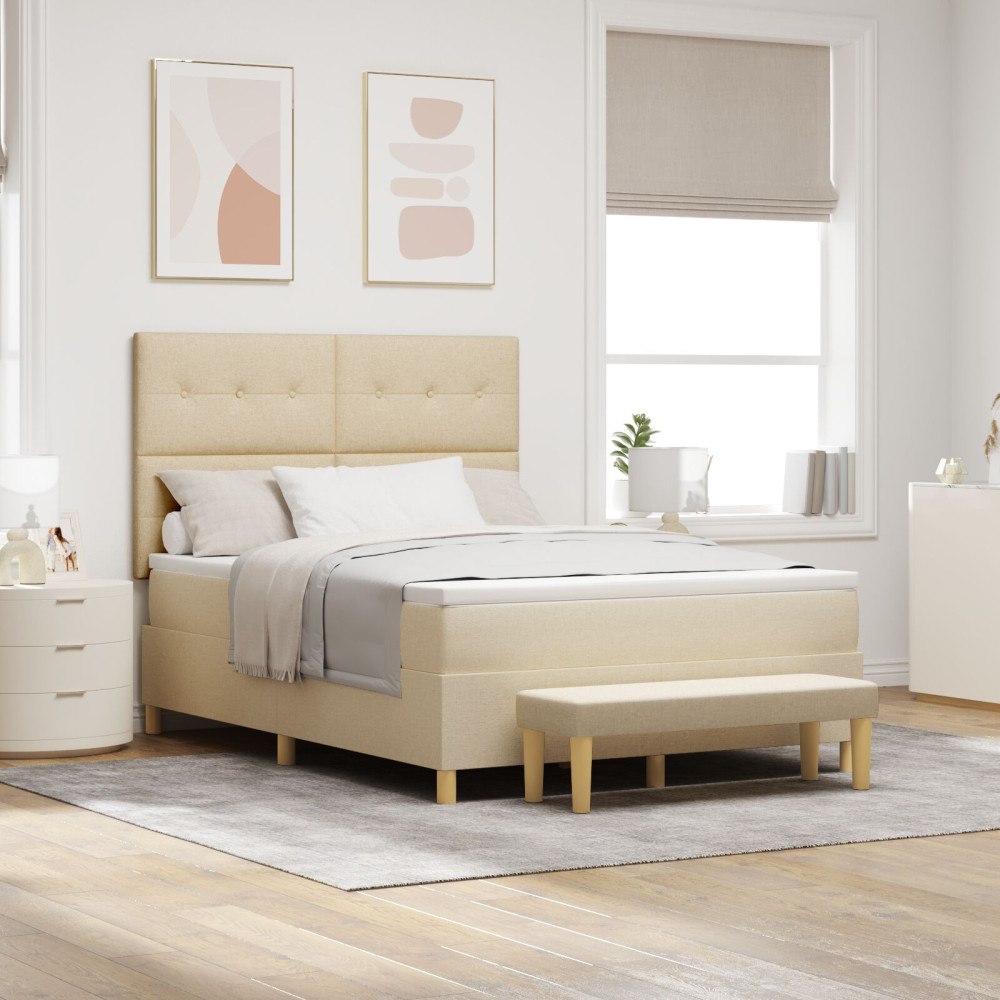 vidaXL Bäddfjäder med madrass med huvudgavel Kräm 140 x 190 cm tyg