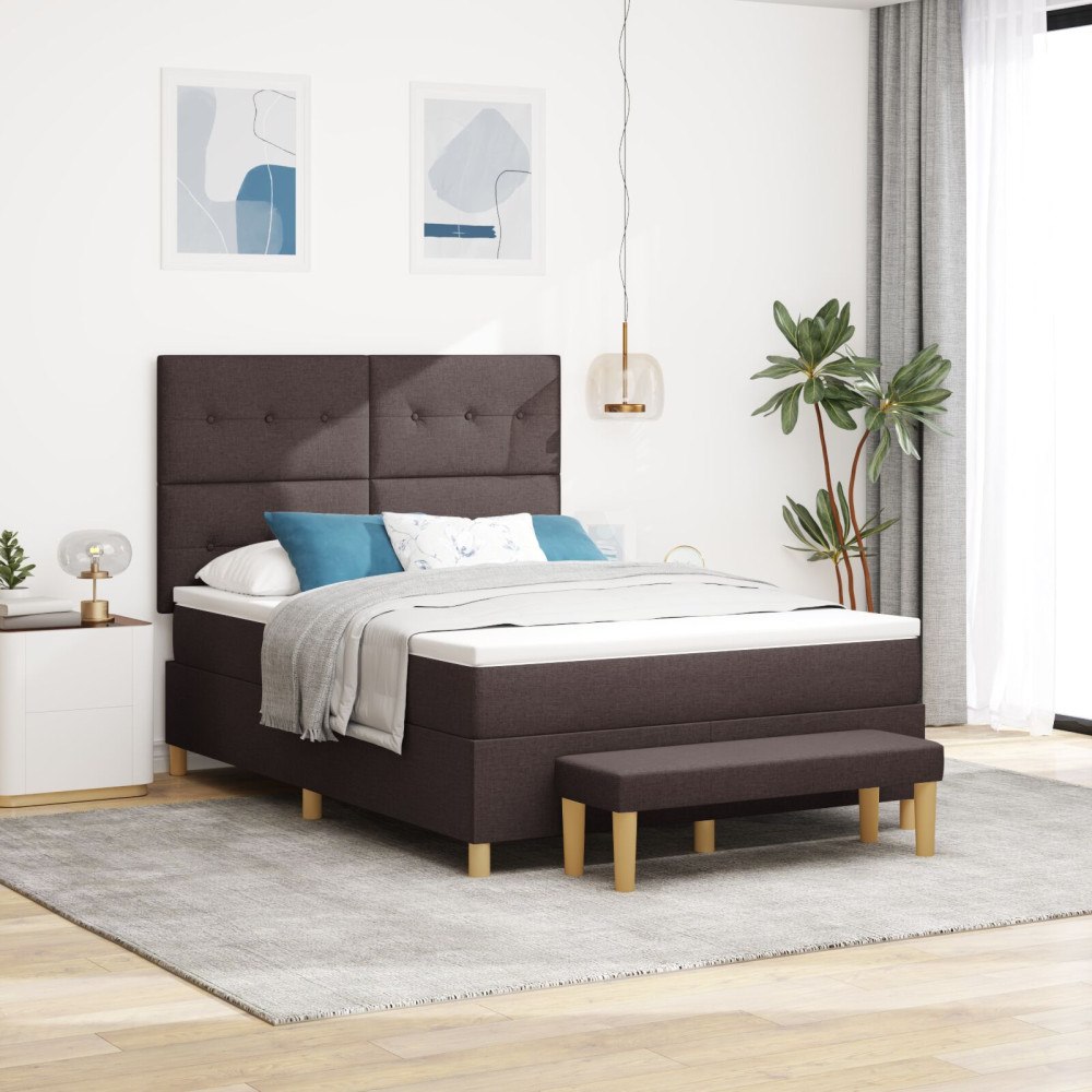 vidaXL Bäddfjäder med kudde med huvudgavel Mörkbrun 200 x 140 cm tyg